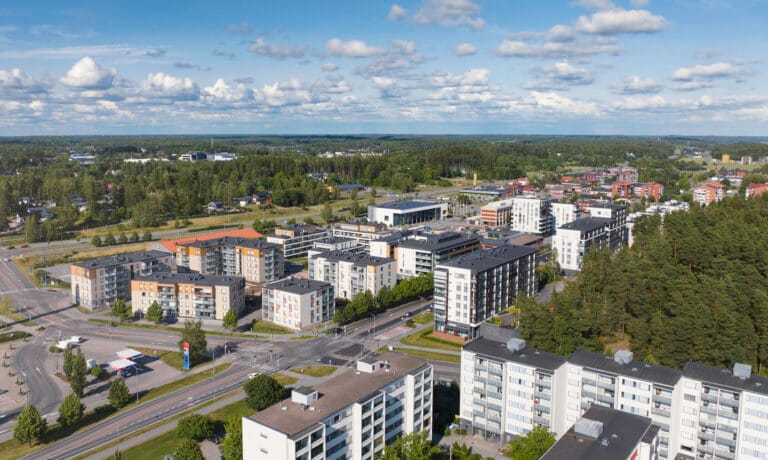 Aerial view of a modern residential district in Finland